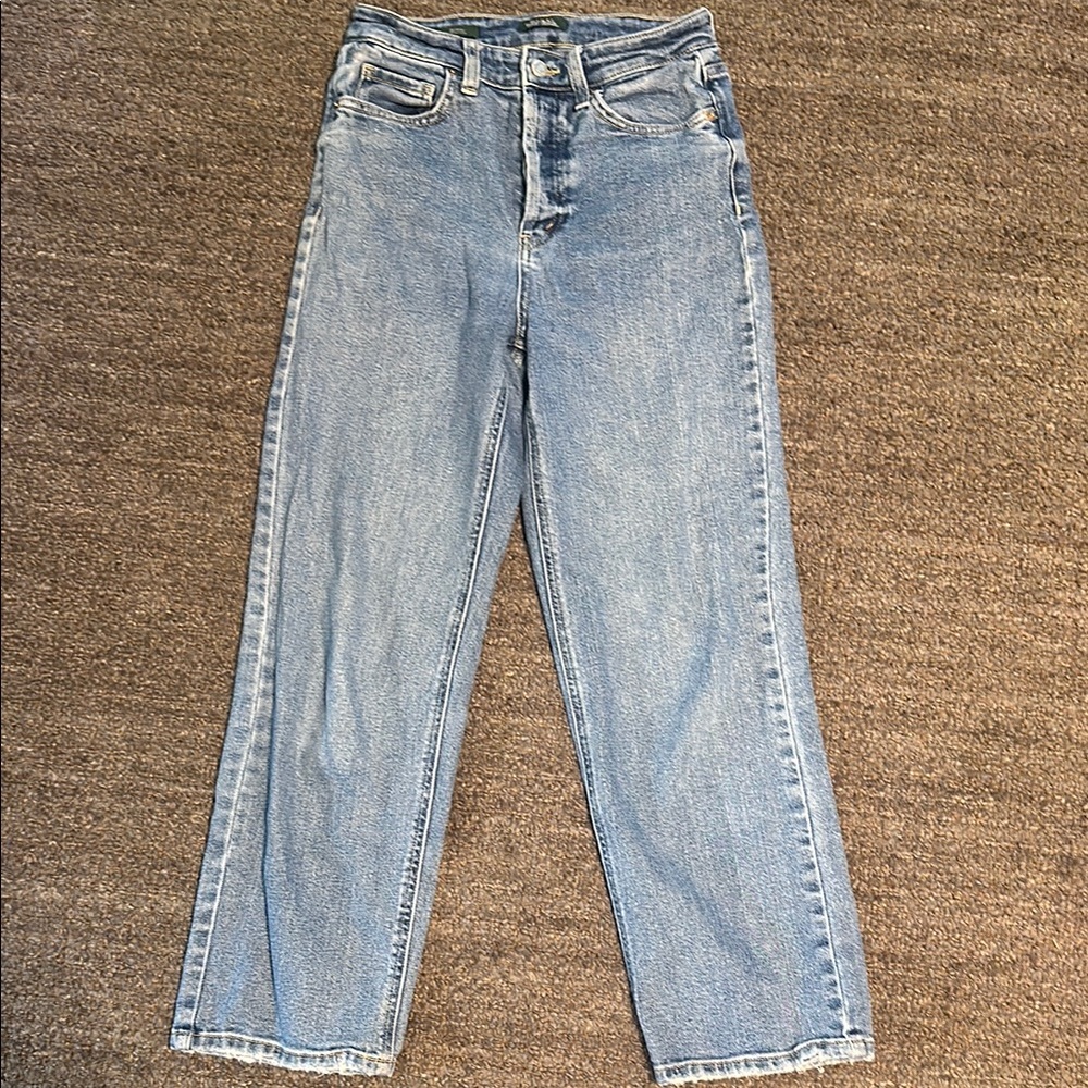 High rise straight button fly jeans